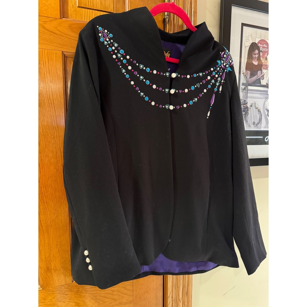 Bob Mackie Wearable Art Blazer Black Beaded Necklace Detail Purple Lining XL - Picture 4 of 10